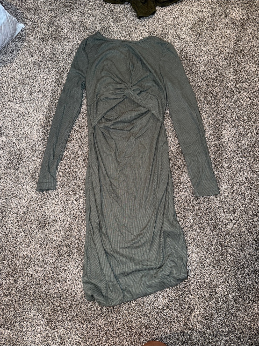 Maternity Long Sleeve Twist-Back Bodycon Dress in Olive Green